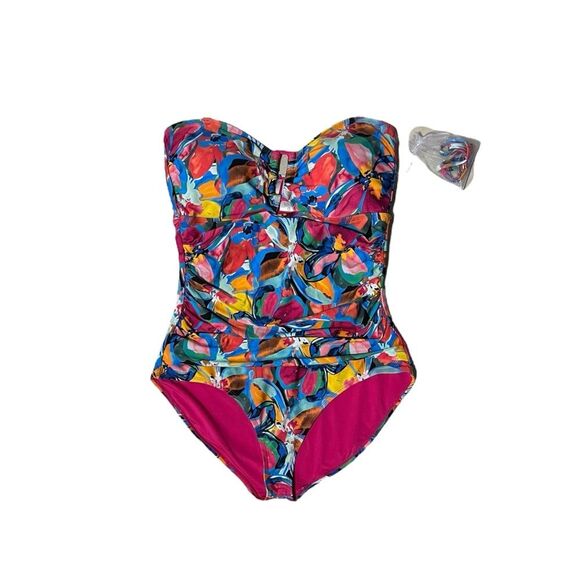 Anne Cole Amalfi Coast Multicolored Floral Pattern One Piece Swim Suit Size 14 - Picture 1 of 4